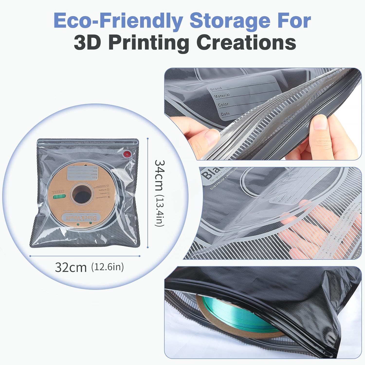30pcs Filament Storage Bags Light - Proof Vacuum Storage Kit with USB Pump, 3D Printer Filament Vacuum Sealed Bags for Keeping Dry, Plus Size 32X34cm - Innocube3d