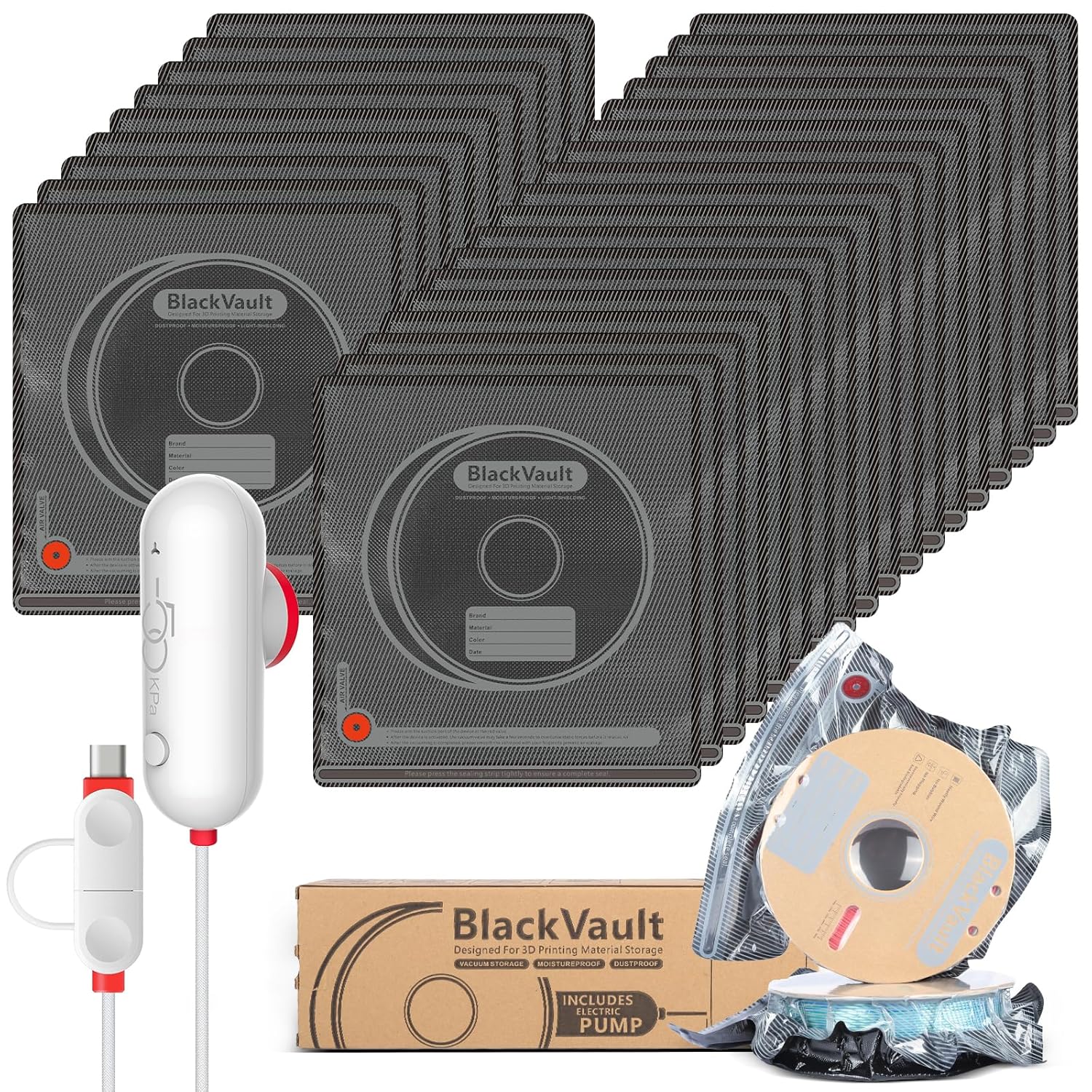30pcs Filament Storage Bags Light - Proof Vacuum Storage Kit with USB Pump, 3D Printer Filament Vacuum Sealed Bags for Keeping Dry, Plus Size 32X34cm - Innocube3d