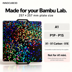 Kompatibel mit Bambu Lab X1 X1C P1P P1S A1 PEI Druckplatte mit Identifizierungscode, beidseitig fein pulvertexturierte flexible, abnehmbare Federstahlplatte, 257x257mm