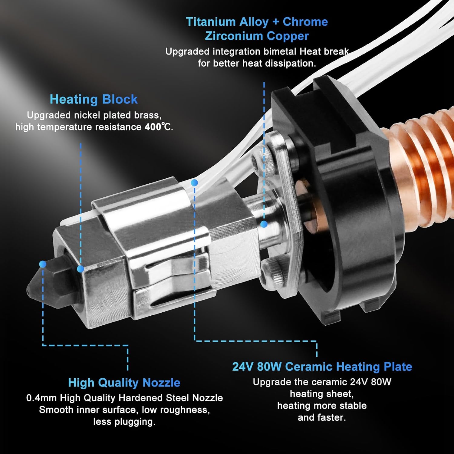 Adventurer 5M Upgrade 0.4MM Ceramic Nozzle Hotend Kit Quick - Detachable Hot End - Innocube3d