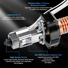 Adventurer 5M Upgrade 0.4MM Ceramic Nozzle Hotend Kit Quick - Detachable Hot End - Innocube3d