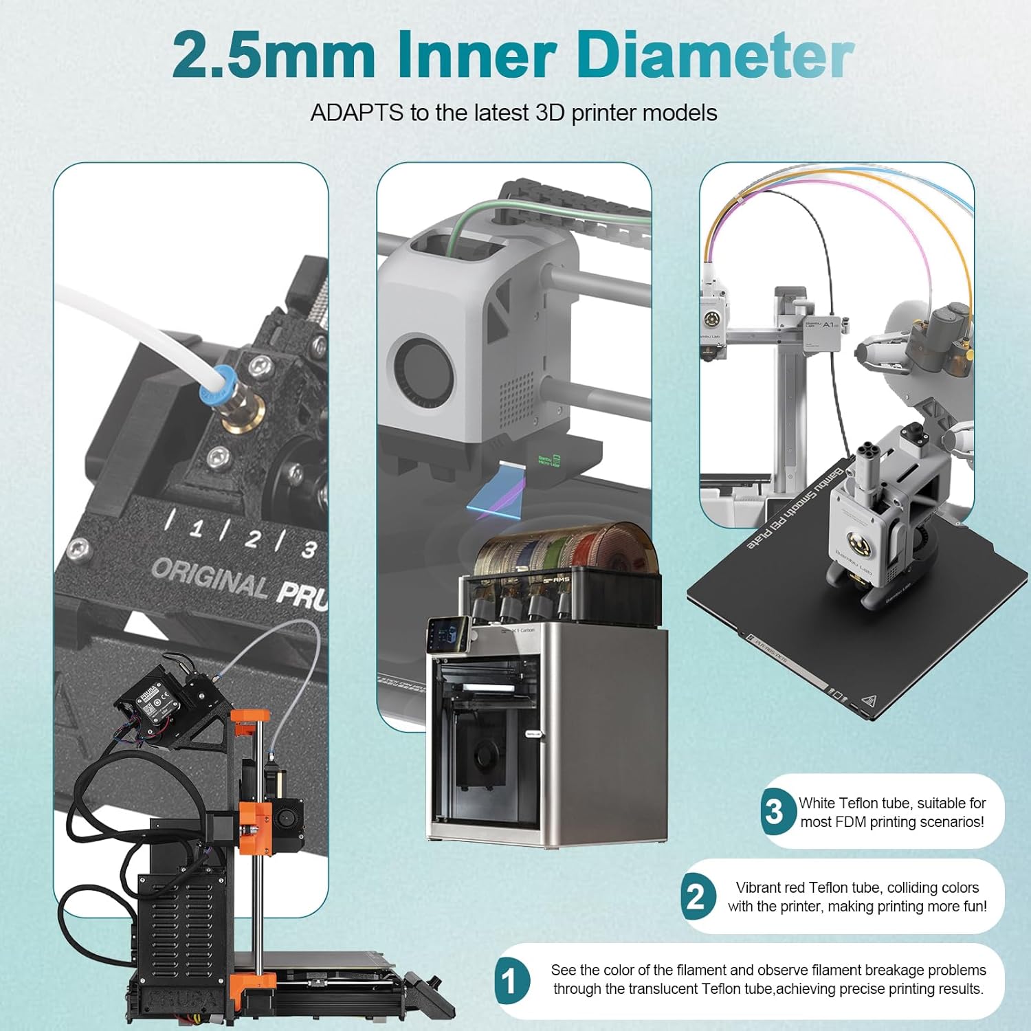 Compatible with Bambu Lab PTFE Tube 2.5mm ID×4mm OD, Length 5M/ 16.4ft, for Bambu lab AMS X1/ X1C/ P1P/ P1S/ A1/ A1 Mini, Prusa MMU3/ Direct Drive Extruder (Cream Color), with Tubing Cutter - Innocube3d