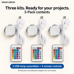 RGB USB LED Lamp Kit for 3D Printed Lamps – 3-Pack with Remote Controls