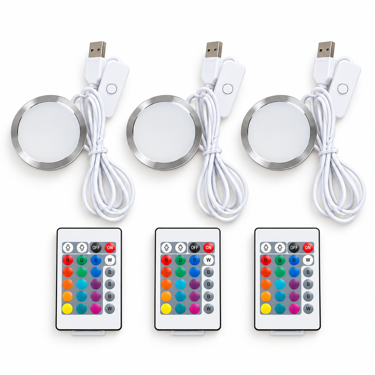 RGB USB LED Lamp Kit for 3D Printed Lamps – 3-Pack with Remote Controls
