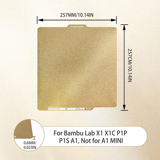 Compatible with Bambu Lab X1 X1C P1P P1S A1 PEI Build Plate with Identification Code Double Sides Fine Powder Textured Flexible Removal Spring Steel Sheet, 257x257mm/ 10.1x10.1inch