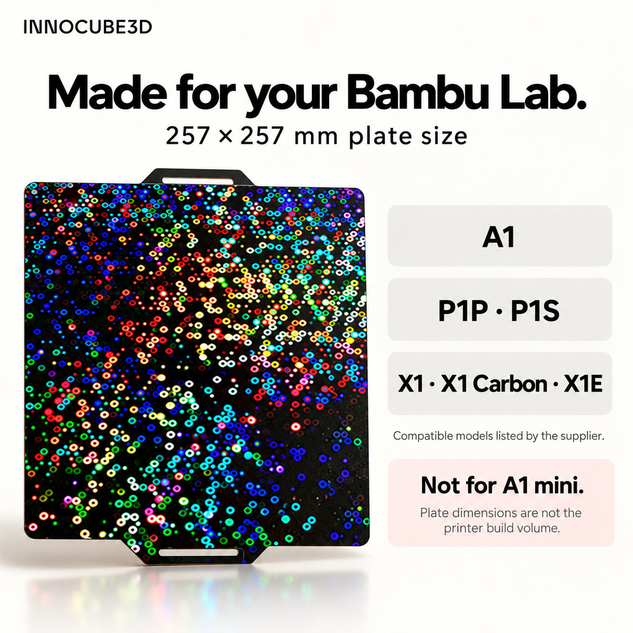Kompatibel mit Bambu Lab X1 X1C P1P P1S A1 PEI Druckplatte mit Identifizierungscode, beidseitig fein pulvertexturierte flexible, abnehmbare Federstahlplatte, 257x257mm